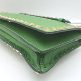 Valentino Rockstud Wristlet Clutch Bag Green Leather