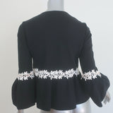 Giambattista Valli Floral-Embroidered Bell Sleeve Cardigan Black Size 40