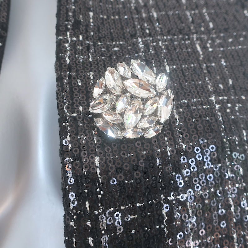 Balmain Sequined Tweed Crystal-Embellished Jacket Black Size 38