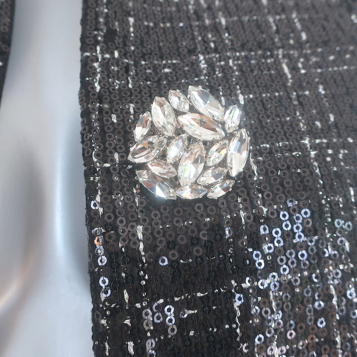 Balmain Sequined Tweed Crystal-Embellished Jacket Black Size 38