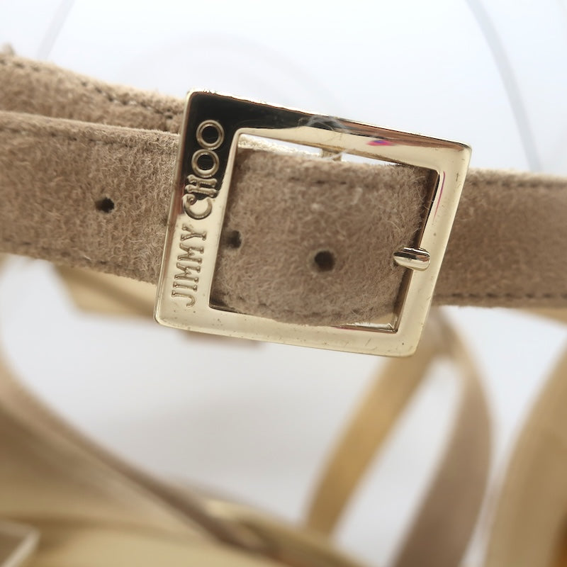 Jimmy Choo Portia Crisscross Cork Platform Wedge Sandals Beige Suede Size 37.5
