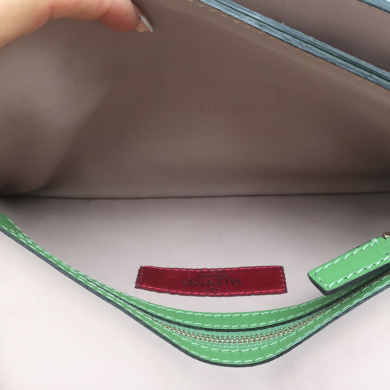 Valentino Rockstud Wristlet Clutch Bag Green Leather