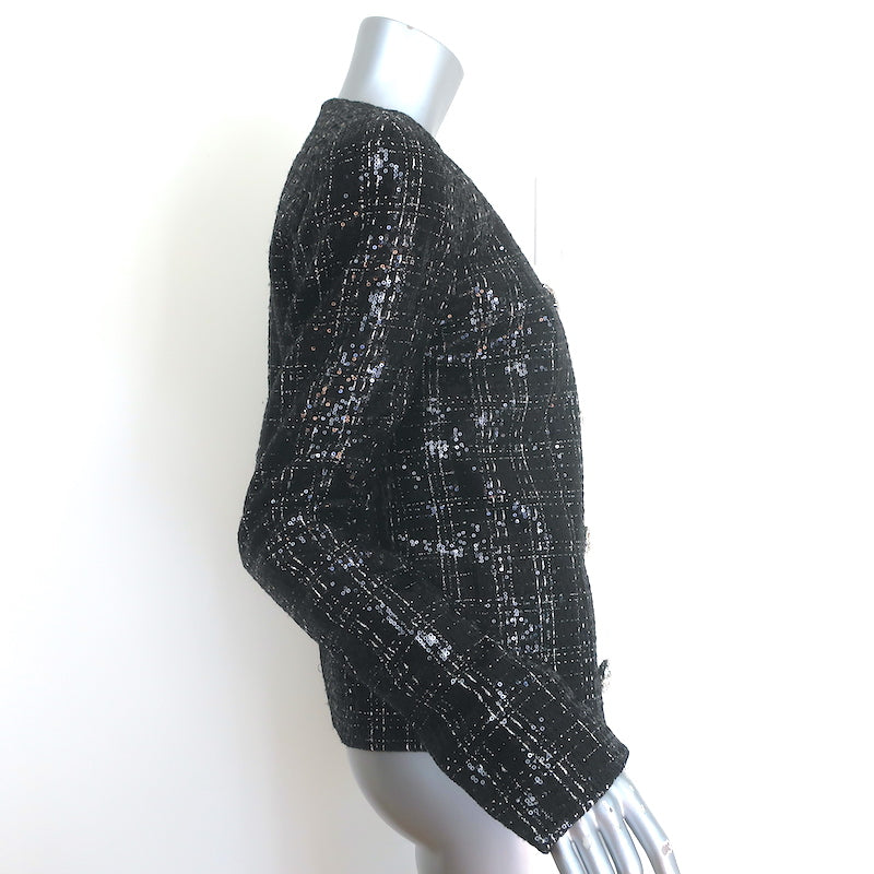 Balmain Sequined Tweed Crystal-Embellished Jacket Black Size 38