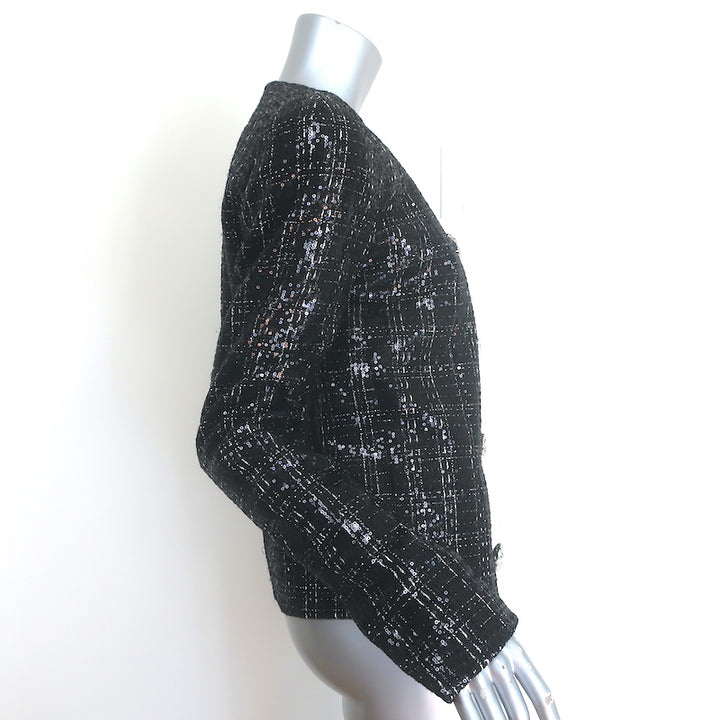 Balmain Sequined Tweed Crystal-Embellished Jacket Black Size 38