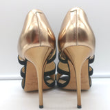 Jimmy Choo Tarine Cutout Sandals Black Suede & Gold Metallic Leather Size 37.5