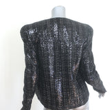 Balmain Sequined Tweed Crystal-Embellished Jacket Black Size 38