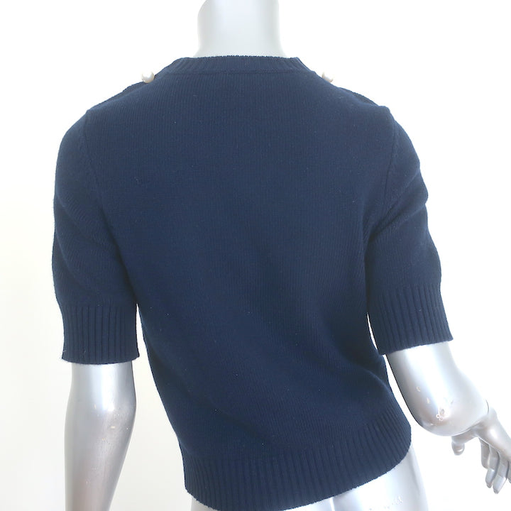 Chanel Pearl Pin-Embellished Cashmere Sweater Navy Size 36 Short Sleeve Top