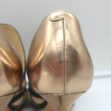 Jimmy Choo Tarine Cutout Sandals Black Suede & Gold Metallic Leather Size 37.5