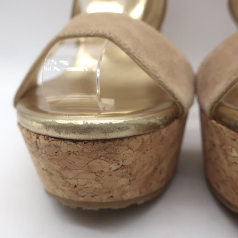Jimmy Choo Portia Crisscross Cork Platform Wedge Sandals Beige Suede Size 37.5