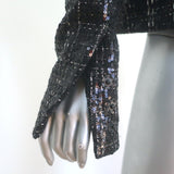 Balmain Sequined Tweed Crystal-Embellished Jacket Black Size 38