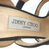 Jimmy Choo Tarine Cutout Sandals Black Suede & Gold Metallic Leather Size 37.5