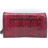 Valentino Rockstud Wristlet Clutch Bag Red Snakeskin