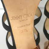 Jimmy Choo Tarine Cutout Sandals Black Suede & Gold Metallic Leather Size 37.5