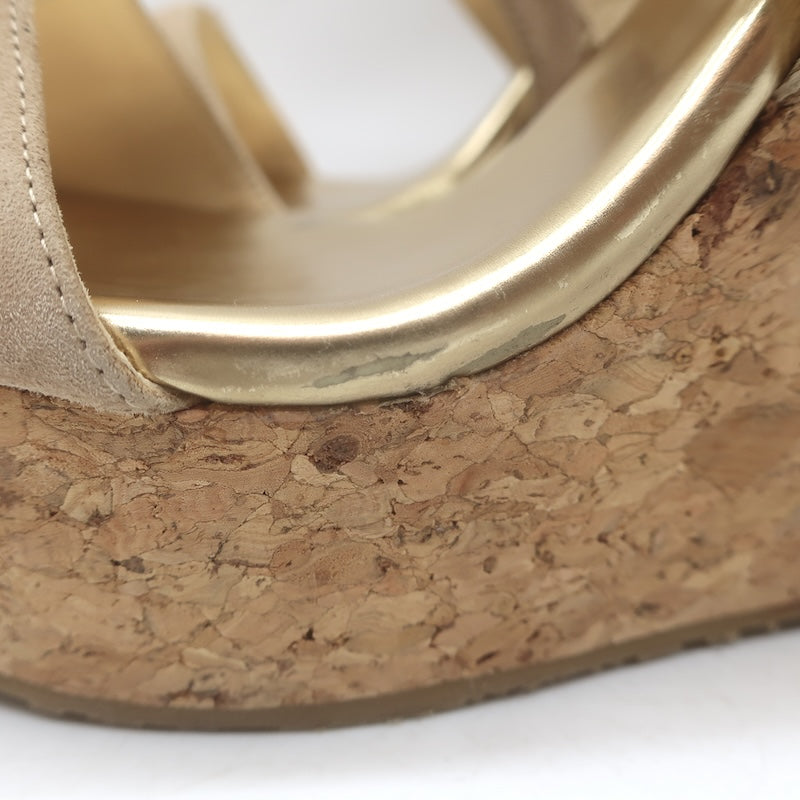 Jimmy Choo Portia Crisscross Cork Platform Wedge Sandals Beige Suede Size 37.5