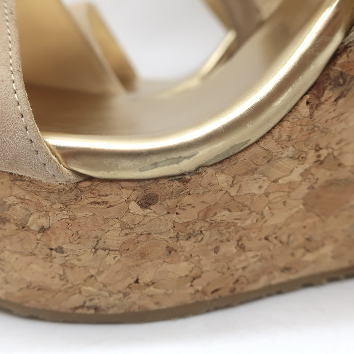 Jimmy Choo Portia Crisscross Cork Platform Wedge Sandals Beige Suede Size 37.5