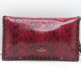 Valentino Rockstud Wristlet Clutch Bag Red Snakeskin