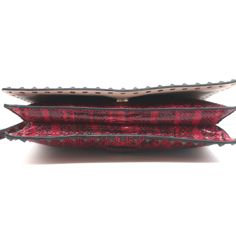 Valentino Rockstud Wristlet Clutch Bag Red Snakeskin