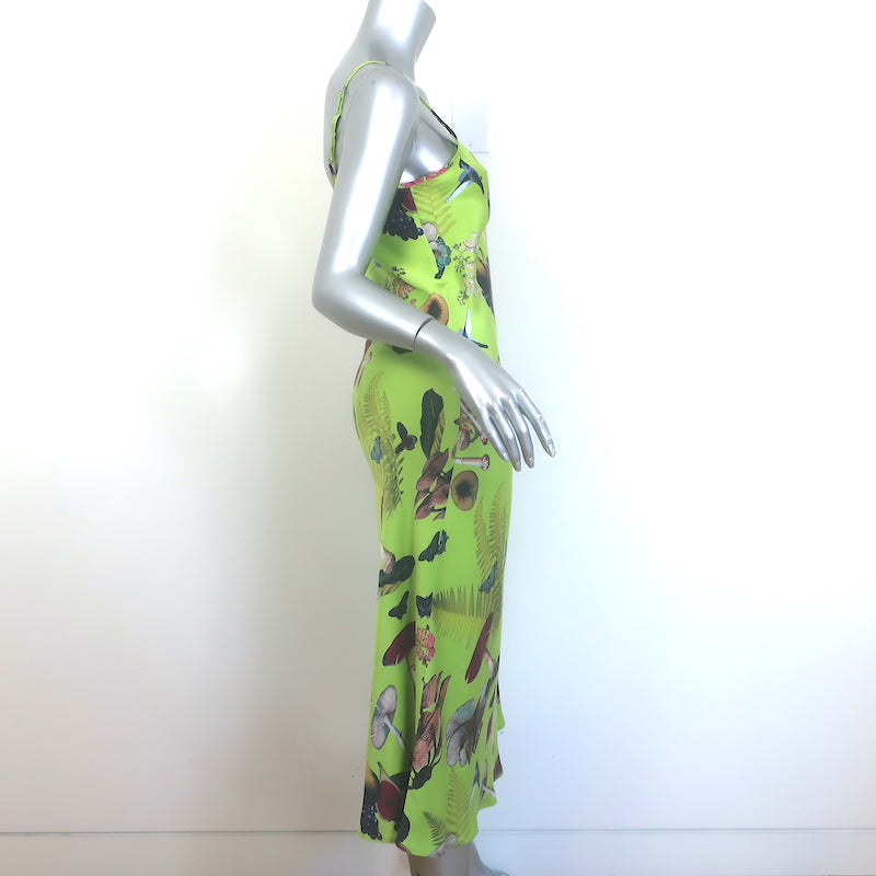 Silk Laundry 90s Slip Dress Lime Magic Mushroom Print Satin Size Small Celebrity Owned Silk Laundry 90s Slip Dress Lime Magic Mushroom Print Satin Size Small Celebrity Owned