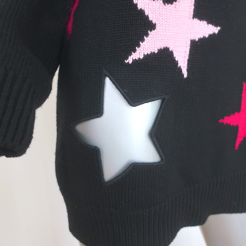Givenchy Star Cutout Sweater Black &amp; Pink Wool Size Medium Oversize Pullover