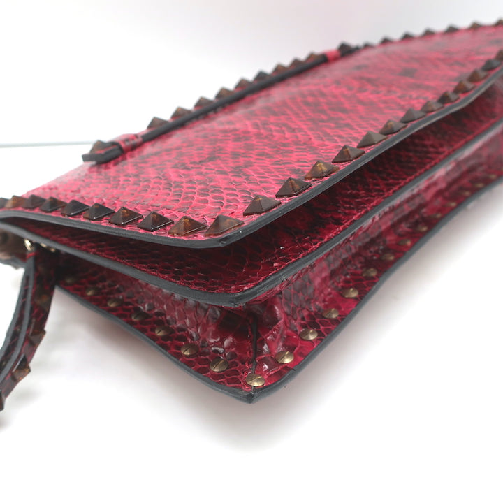Valentino Rockstud Wristlet Clutch Bag Red Snakeskin