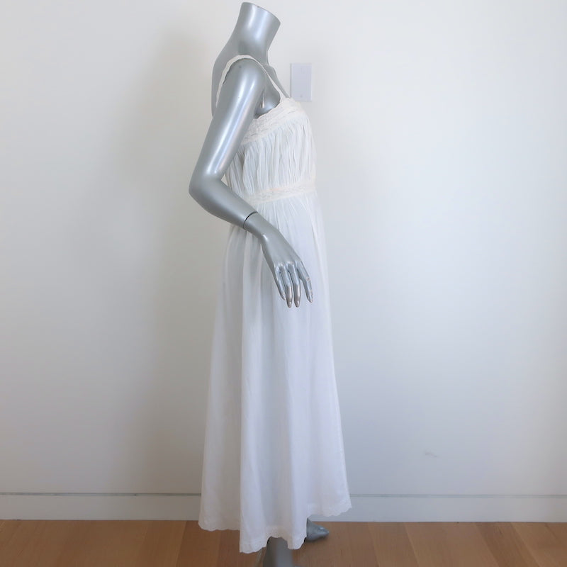 THE GREAT The Cachet Eyelet Lace-Trimmed Midi Dress White Cotton Size 0