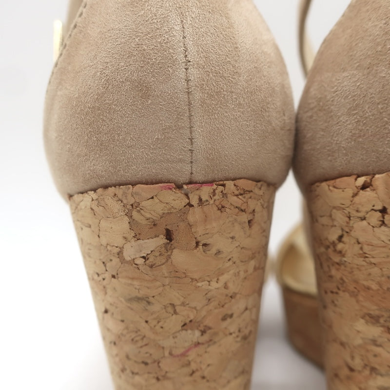 Jimmy Choo Portia Crisscross Cork Platform Wedge Sandals Beige Suede Size 37.5