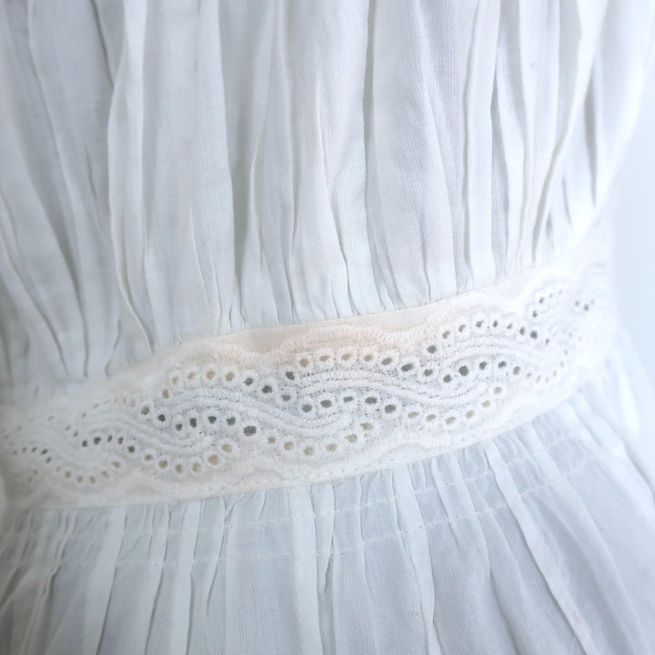 THE GREAT The Cachet Eyelet Lace-Trimmed Midi Dress White Cotton Size 0