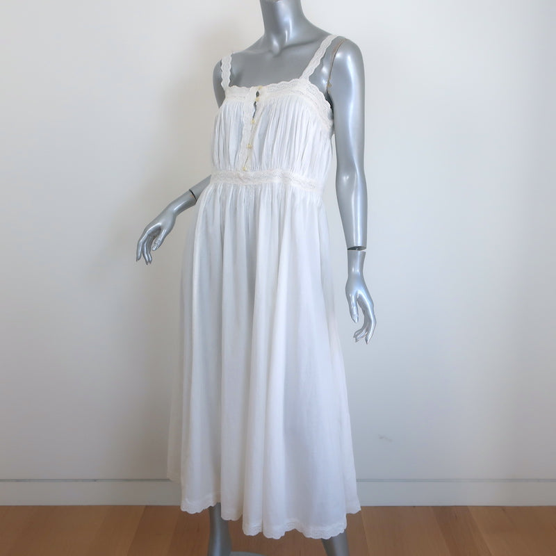 THE GREAT The Cachet Eyelet Lace-Trimmed Midi Dress White Cotton Size 0