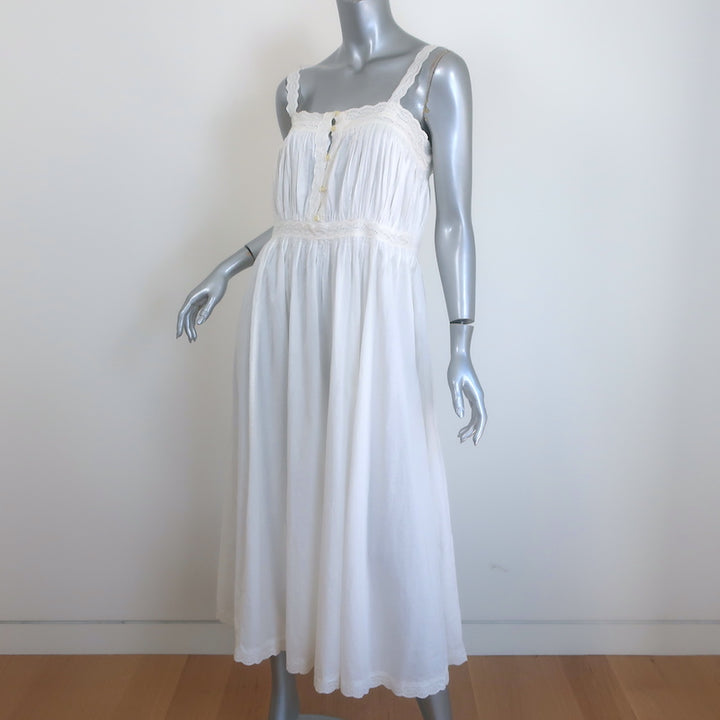 THE GREAT The Cachet Eyelet Lace-Trimmed Midi Dress White Cotton Size 0