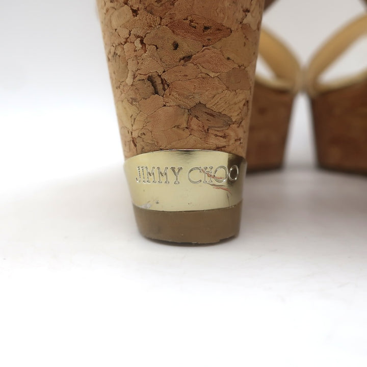 Jimmy Choo Portia Crisscross Cork Platform Wedge Sandals Beige Suede Size 37.5