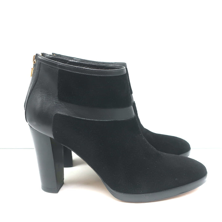 Loro Piana Platform Booties Black Leather &amp; Suede Size 37.5 High Heel Ankle Boot