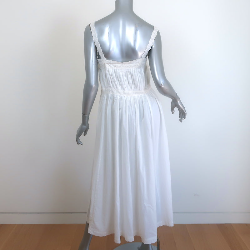 THE GREAT The Cachet Eyelet Lace-Trimmed Midi Dress White Cotton Size 0