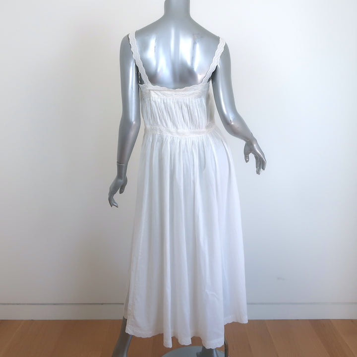 THE GREAT The Cachet Eyelet Lace-Trimmed Midi Dress White Cotton Size 0