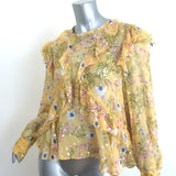 Isabel Marant Muster Ruffle Blouse Yellow Floral Print Size 40 Open-Back Top