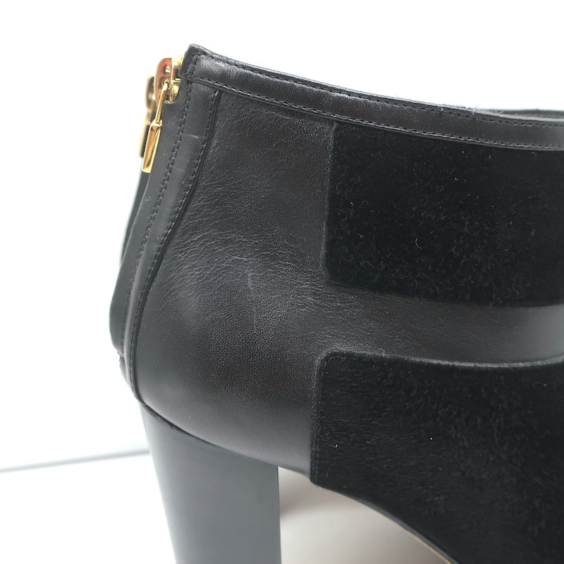 Loro Piana Platform Booties Black Leather &amp; Suede Size 37.5 High Heel Ankle Boot