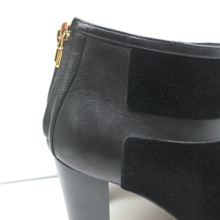 Loro Piana Platform Booties Black Leather &amp; Suede Size 37.5 High Heel Ankle Boot