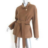 Maje Vottam Belted Wrap Jacket Camel Double-Faced Wool Size 36 NEW