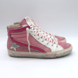 Golden Goose Slide High Top Sneakers Pink Canvas & Suede Size 40