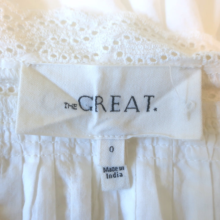 THE GREAT The Cachet Eyelet Lace-Trimmed Midi Dress White Cotton Size 0