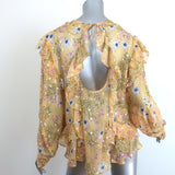 Isabel Marant Muster Ruffle Blouse Yellow Floral Print Size 40 Open-Back Top