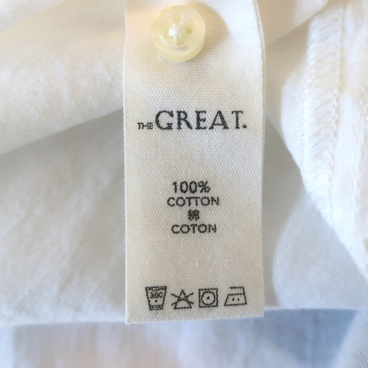 THE GREAT The Cachet Eyelet Lace-Trimmed Midi Dress White Cotton Size 0