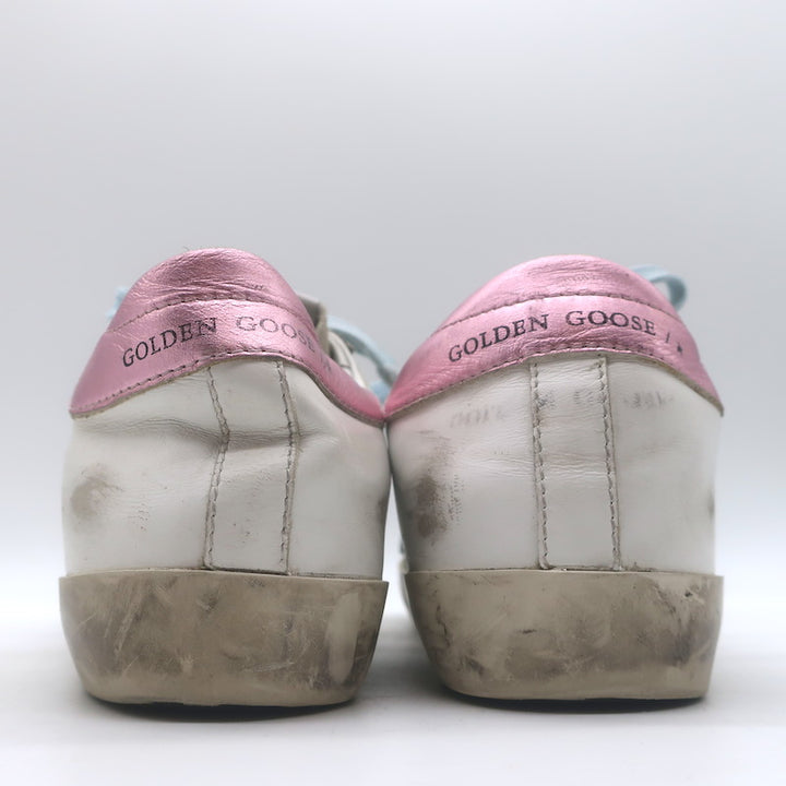 Golden Goose Superstar Gingham Star Sneakers White/Pink Metallic Leather Size 36