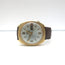 Vintage 1950s Bulova Accutron Day Date 14k Gold Watch with Brown Leather Band