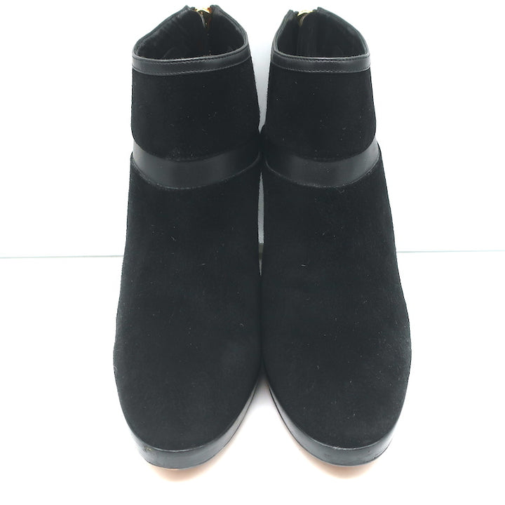 Loro Piana Platform Booties Black Leather &amp; Suede Size 37.5 High Heel Ankle Boot
