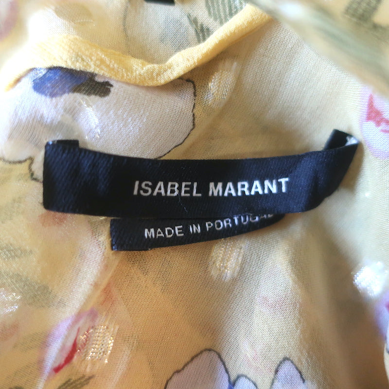 Isabel Marant Muster Ruffle Blouse Yellow Floral Print Size 40 Open-Back Top