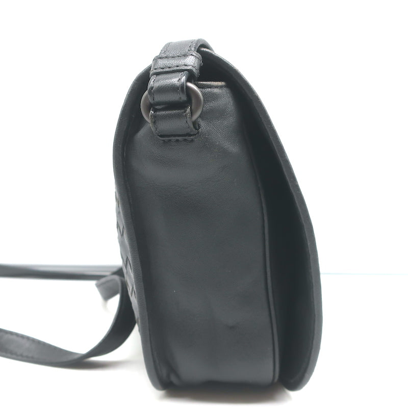 Bottega Veneta Woven Flap Small Crossbody Bag Charcoal Intrecciato Leather