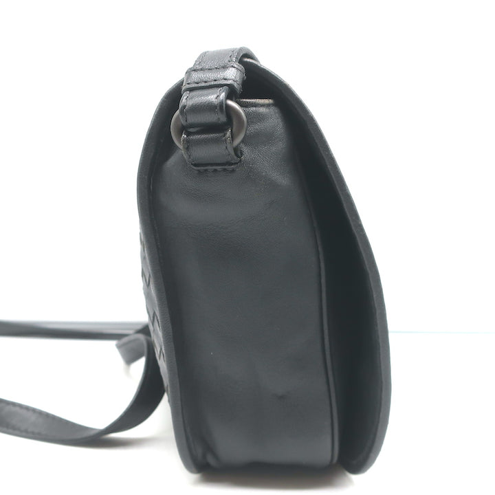 Bottega Veneta Woven Flap Small Crossbody Bag Charcoal Intrecciato Leather