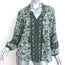Veronica Beard Tassel Top Green Floral Print Size Large Long Sleeve Blouse