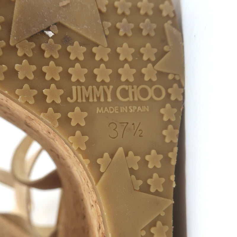 Jimmy Choo Portia Crisscross Cork Platform Wedge Sandals Beige Suede Size 37.5