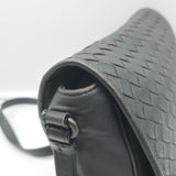 Bottega Veneta Woven Flap Small Crossbody Bag Charcoal Intrecciato Leather